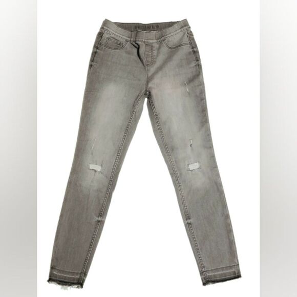 Justice Skinny Distressed‎ Ripped Raw Hem Grey (Gray) Denim Leggings Jeggings - Picture 1 of 3